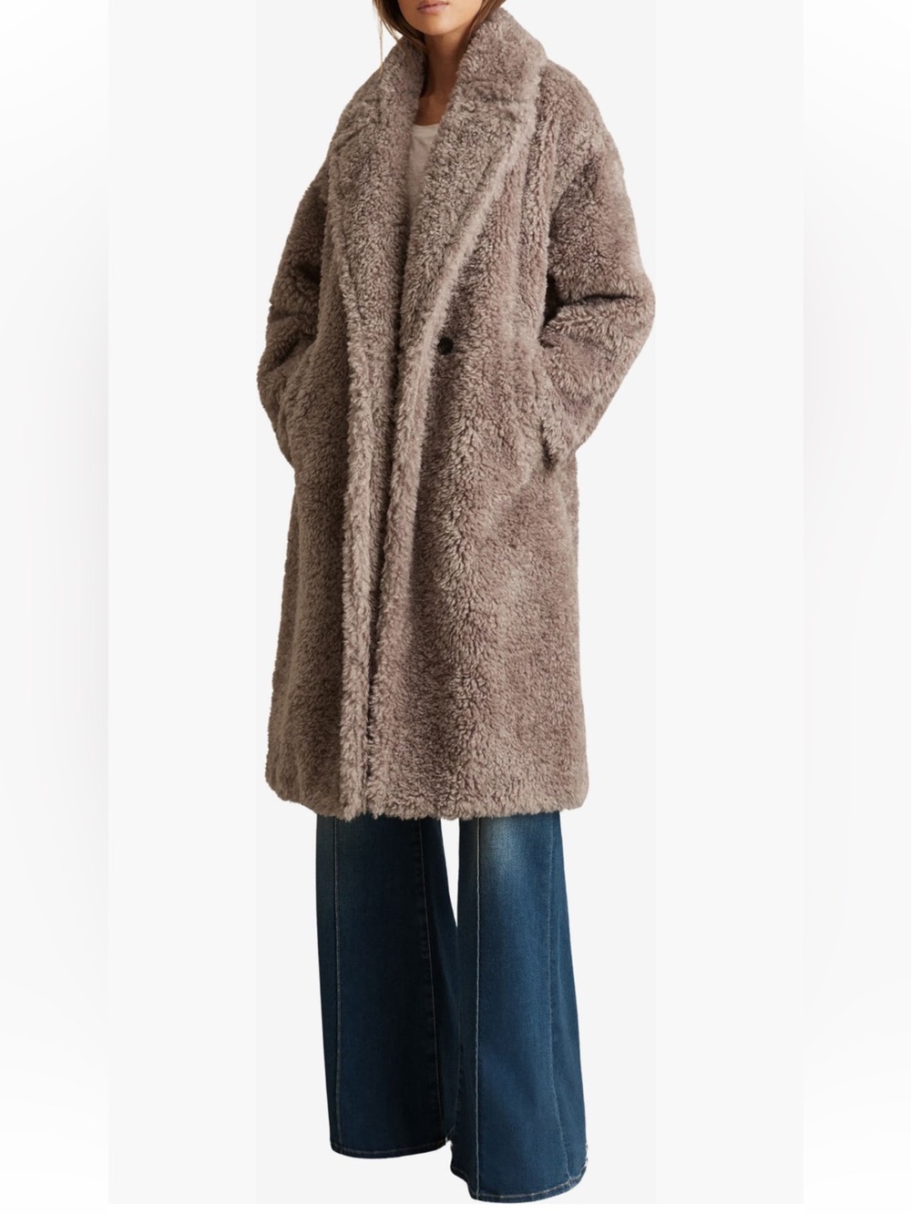 Reiss Darla Faux Fur Coat trench jacket mink neutral color women’s small NWT - Picture 1 of 5